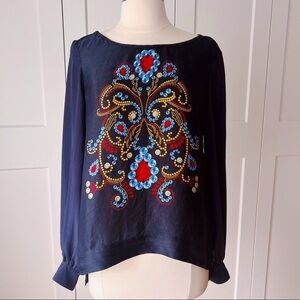 ZARA Black Silk Top in Gemstone 💎 Print sz.S